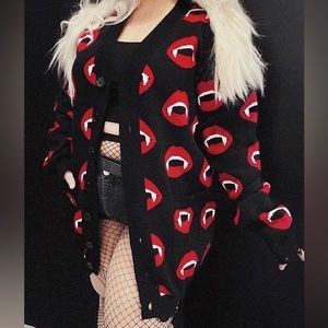 Foxblood Halloween Distressed Vampire Teeth Cardigan Limited Edition